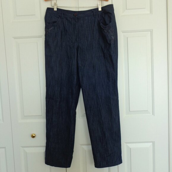 Peck Peck Weekend Embroidered Lightweight Cotton Gray Pockets Pants Women Sz 16 - Picture 3 of 7